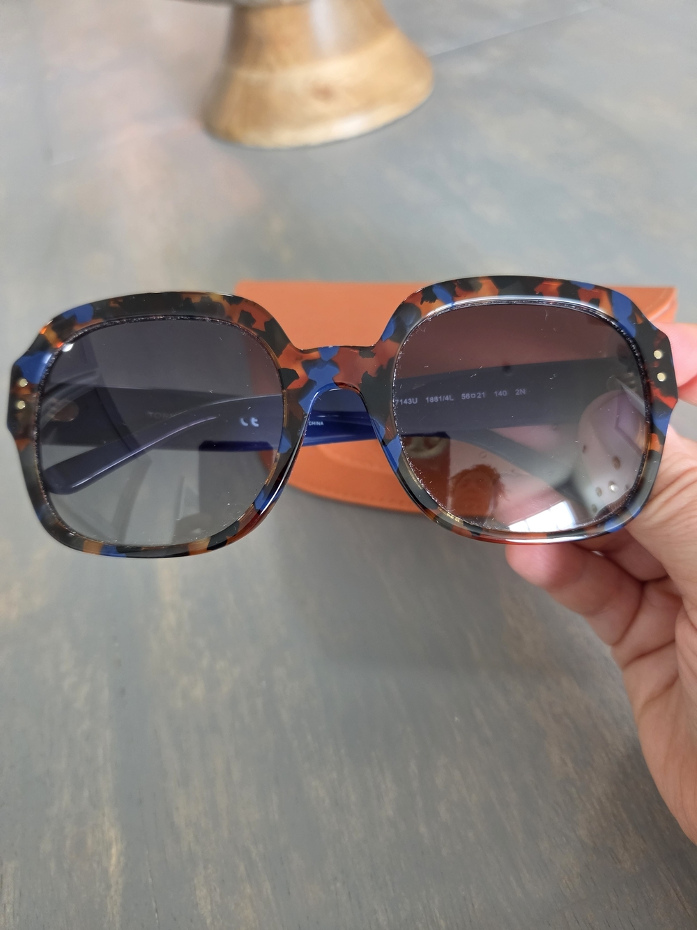 Tory Burch Tortoiseshell Square Sunglasses with Blue Accents